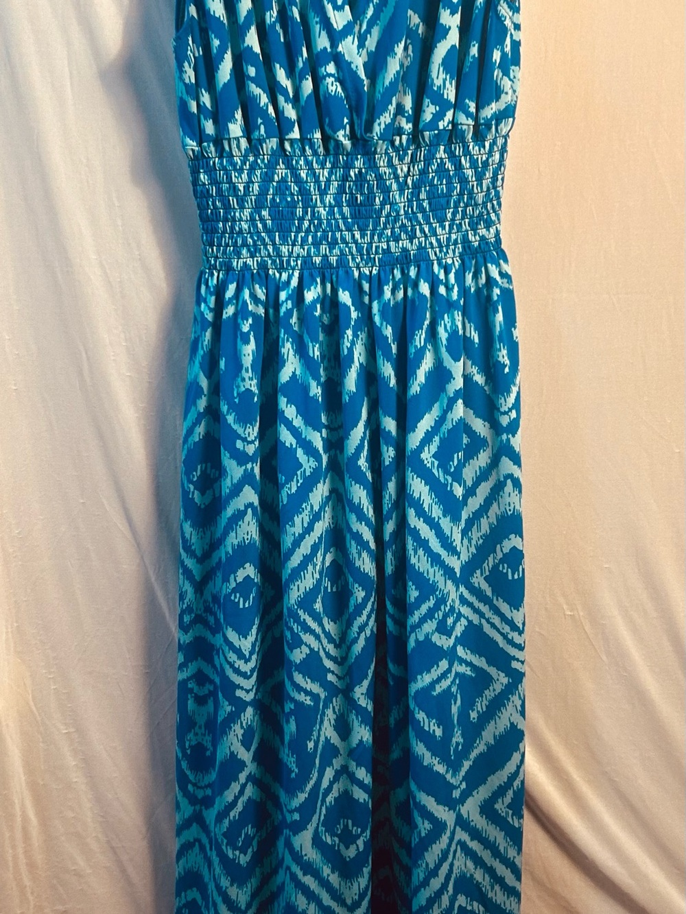 Blue Ikat Strapless Maxi Dress